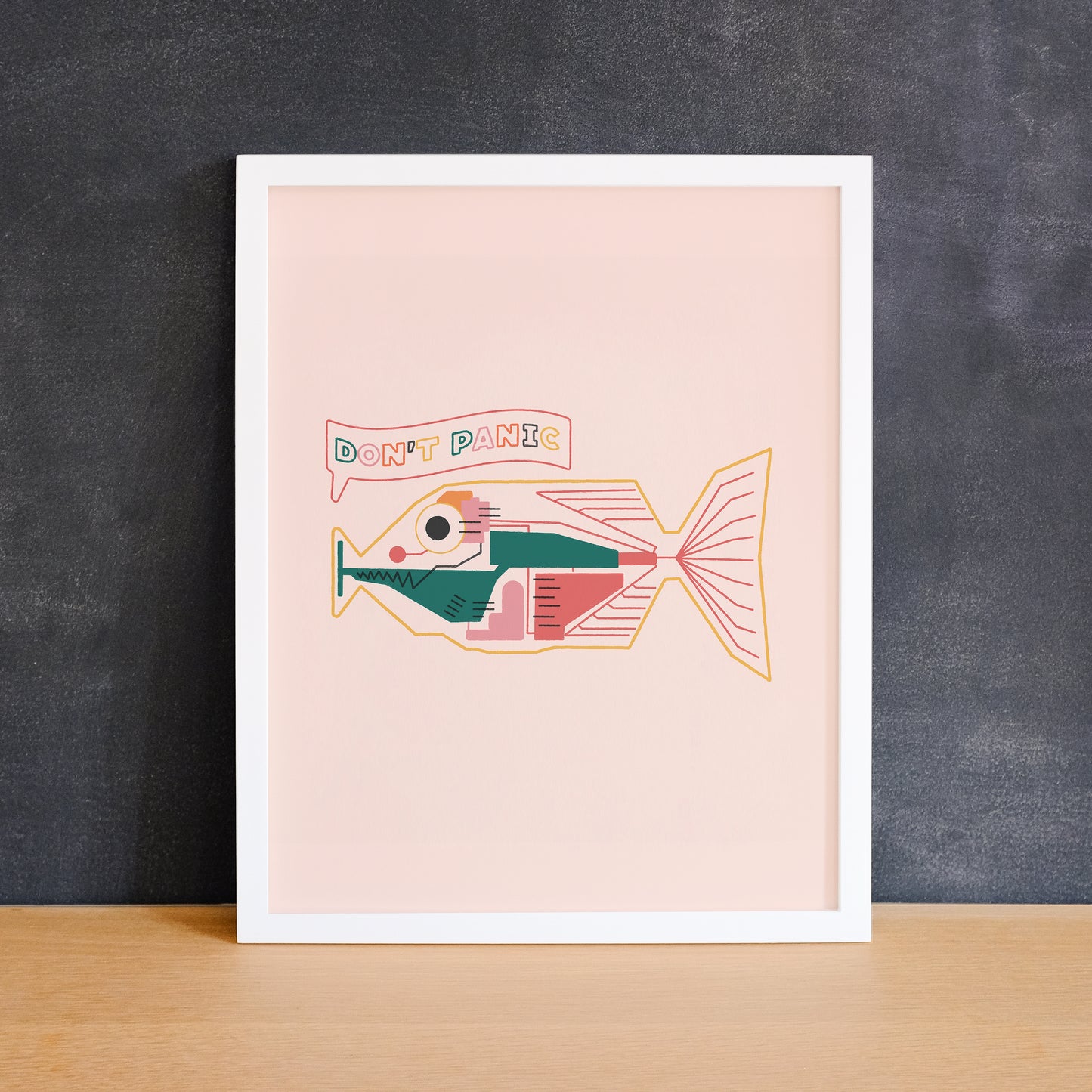 Colourful schematic print of the babelfish from The Hitchhiker's Guide To The Galaxy. Made in Canada by Mad Love Creative Co.