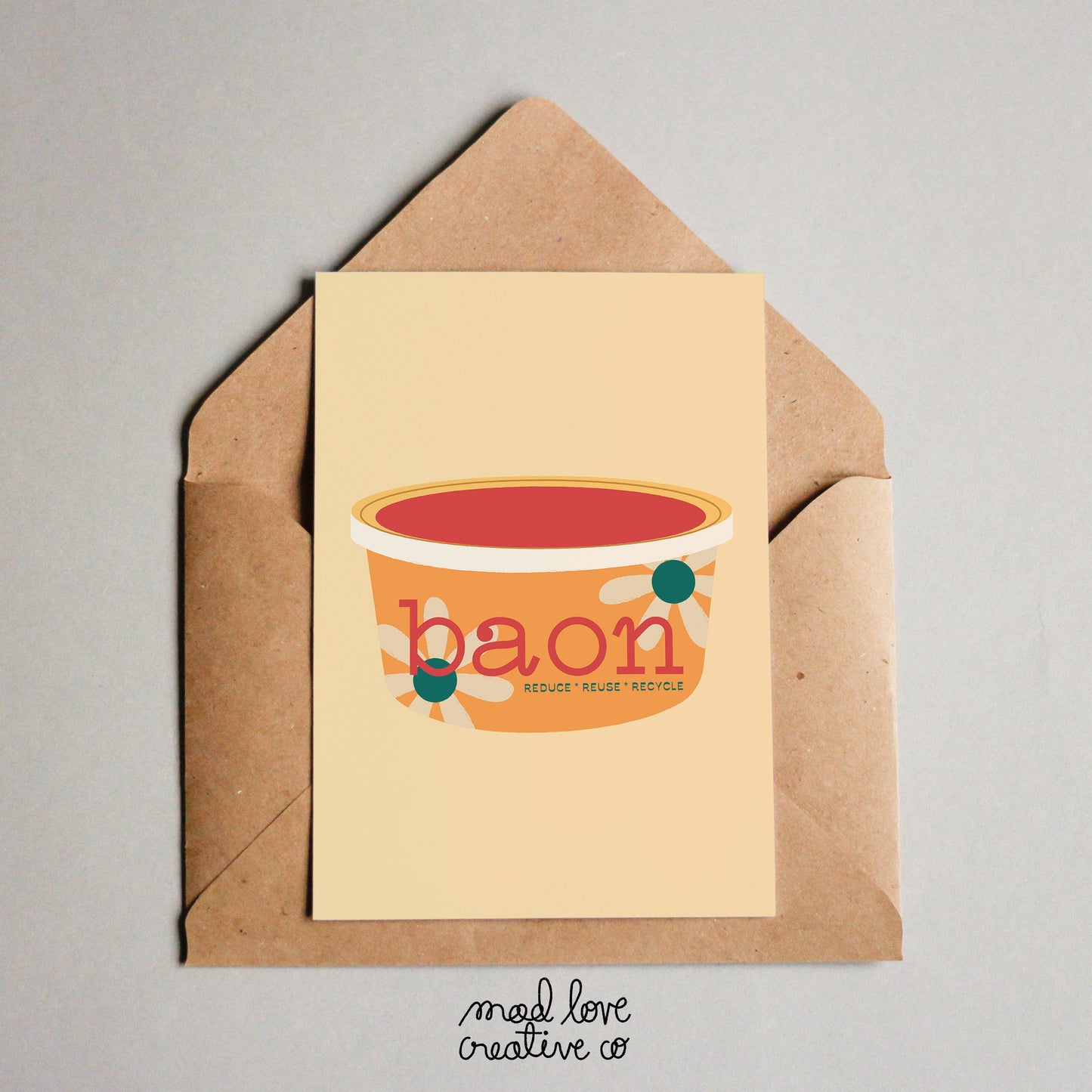 Fun Filipino theme greeting card featuring a tupperware and the phrase "baon".