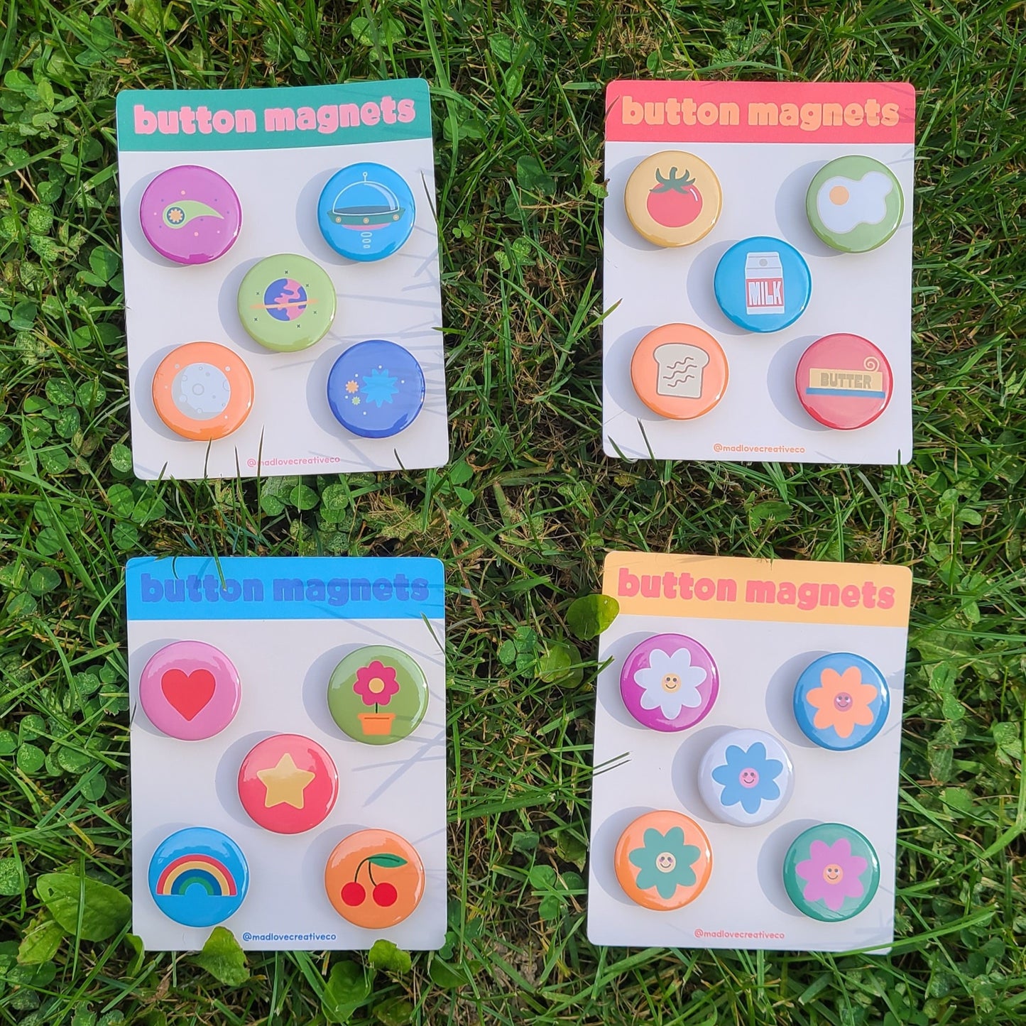 Smiley Flowers Button Magnet Set