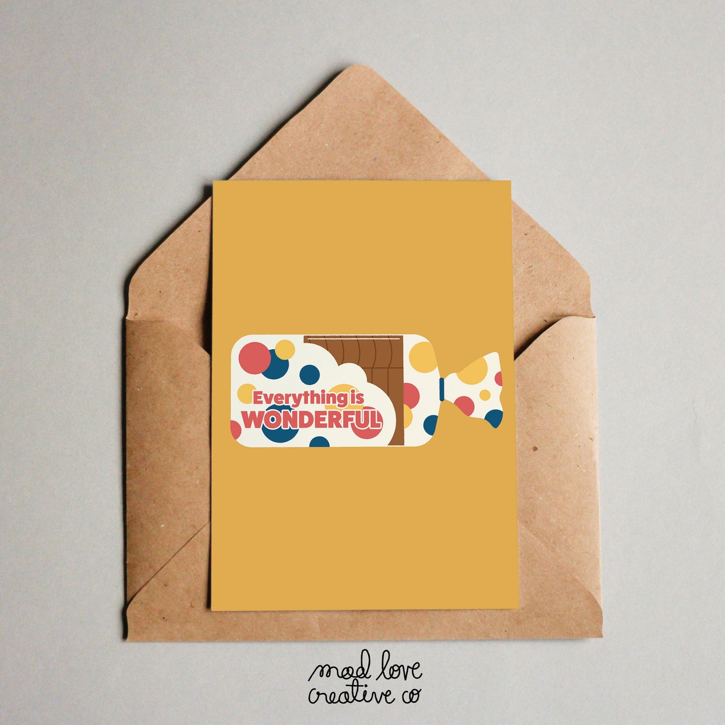 Cute bread bag greeting card that says "everything is wonderful". Made in Canada by Mad Love Creative Co.