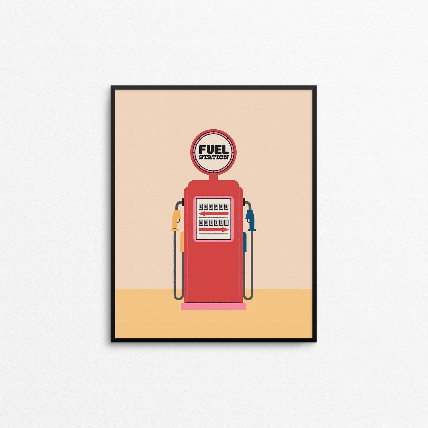 Funny print featuring a retro gas pump with coffee and spite as options. Made in Canada by Mad Love Creative Co.