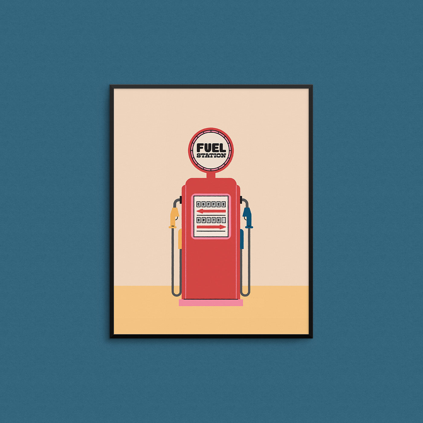 Funny print featuring a retro gas pump with coffee and spite as options. Made in Canada by Mad Love Creative Co.