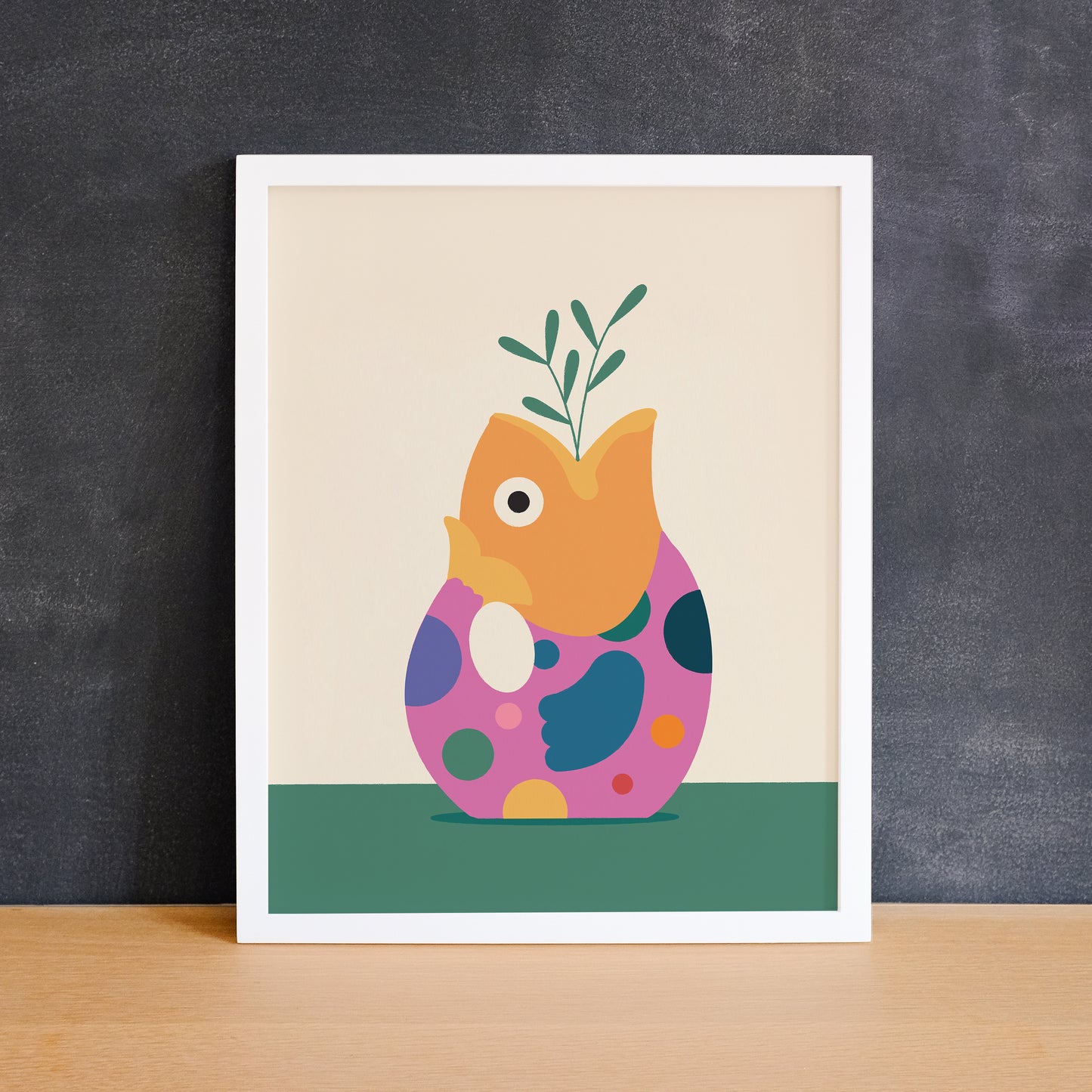 Quirky colourful print of a retro gurgle pot with polka dots. Made in Canada by Mad Love Creative Co.