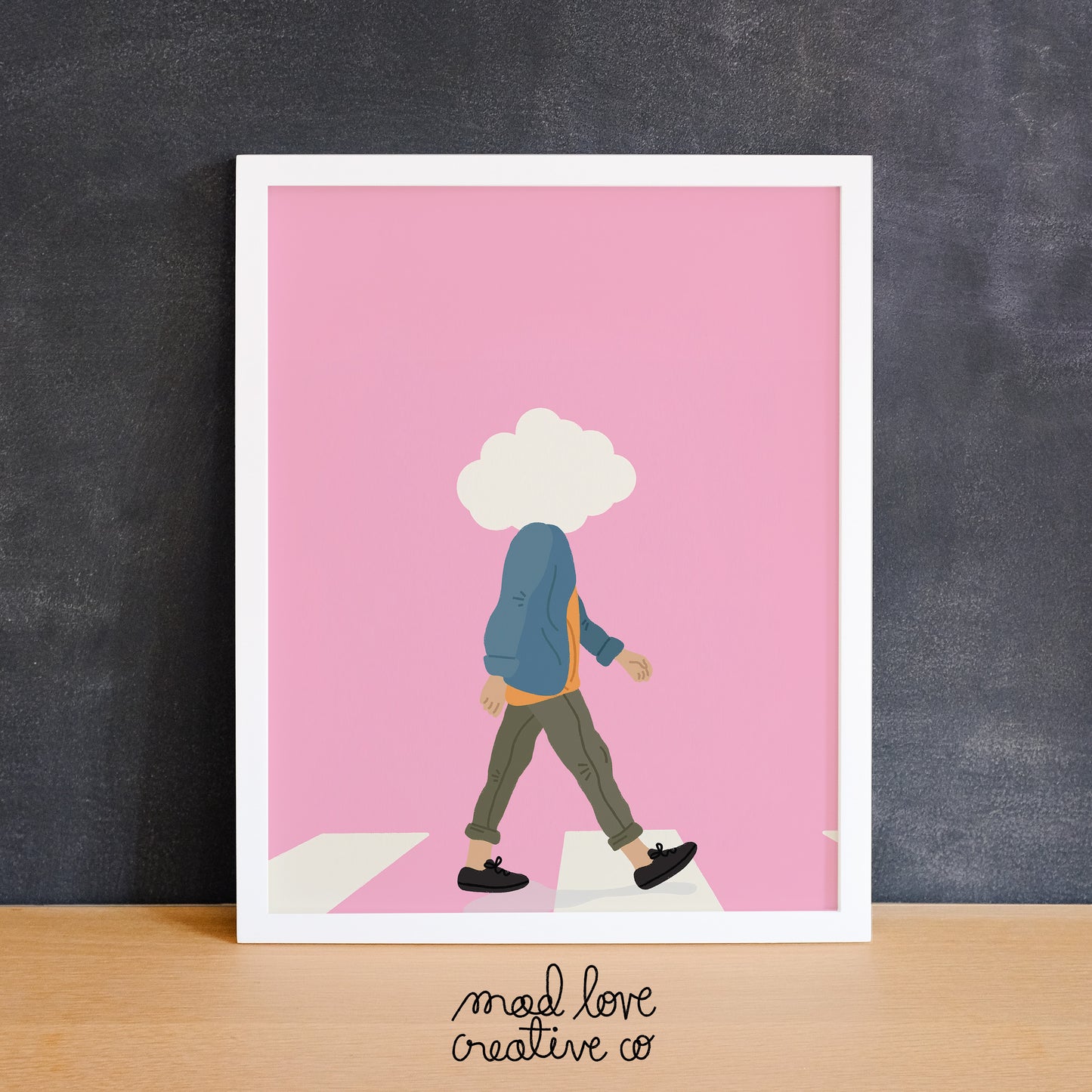 Fun print of a person walking with the cloud on their head. Made in Canada by Mad Love Creative Co.