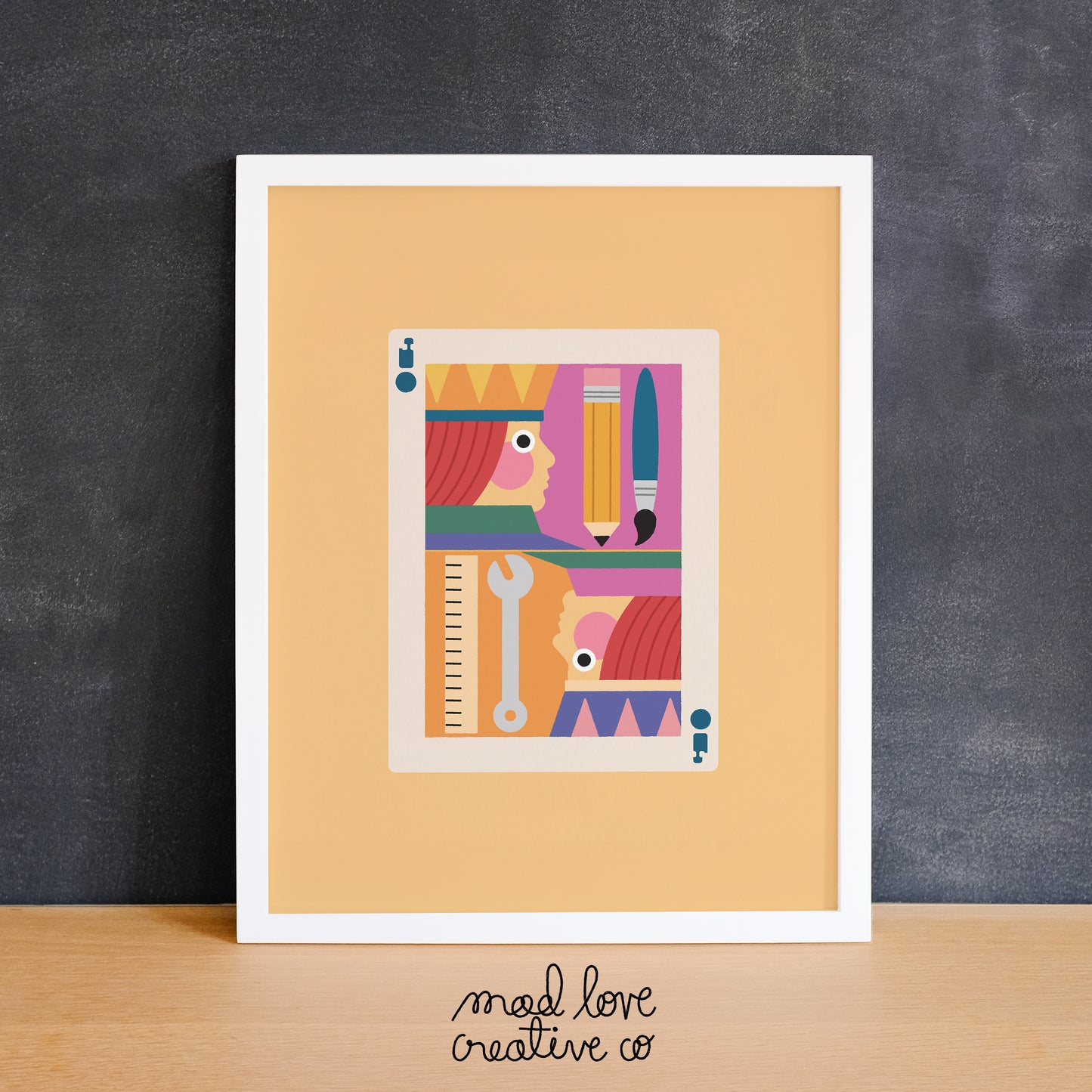 Fun print of a jack playing card but with different tools to show a jack of all trades. Made in Canada by Mad Love Creative Co.