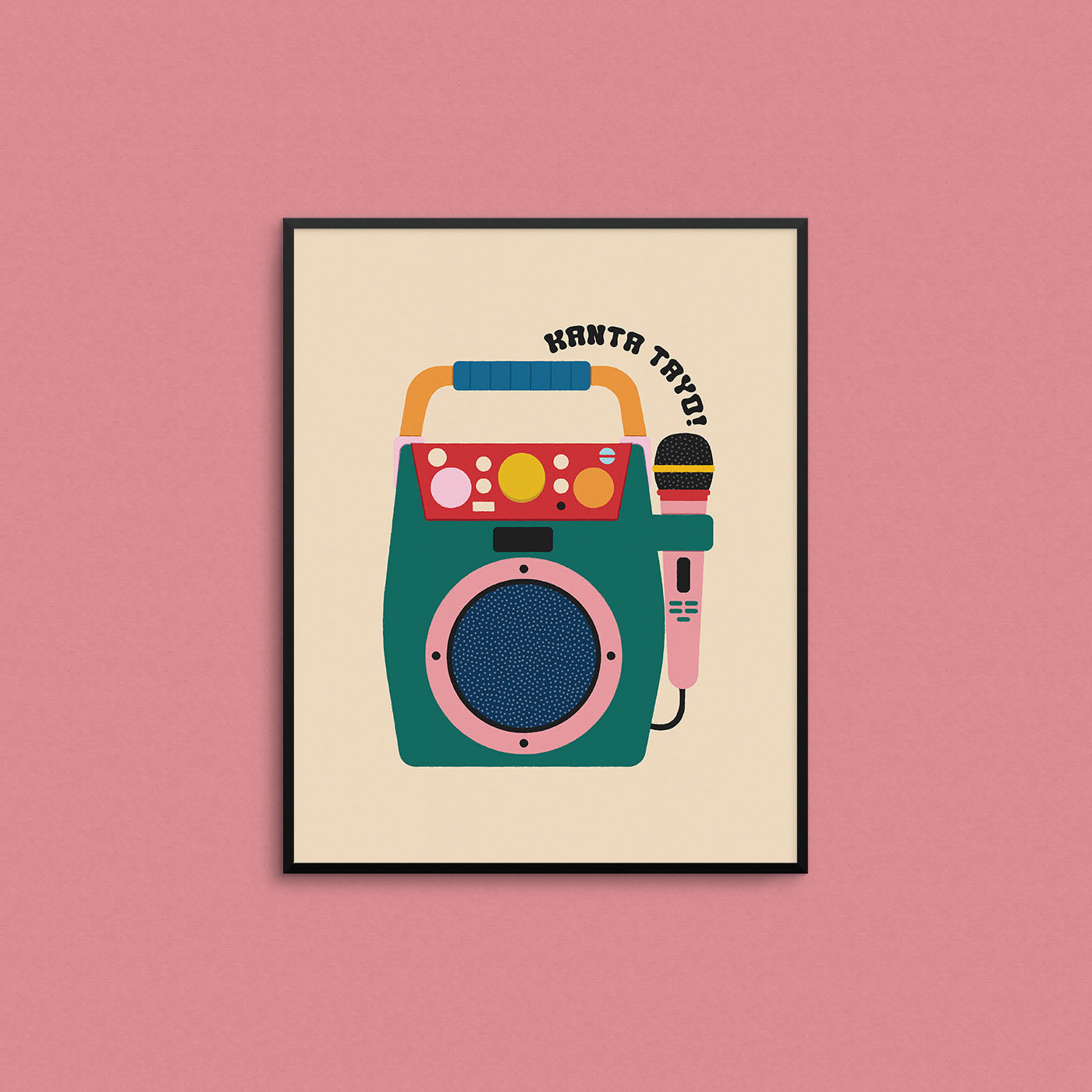 Fun Filipino-themed print of a karaoke machine with the phrase "kanta tayo". Made in Canada by Mad Love Creative Co.