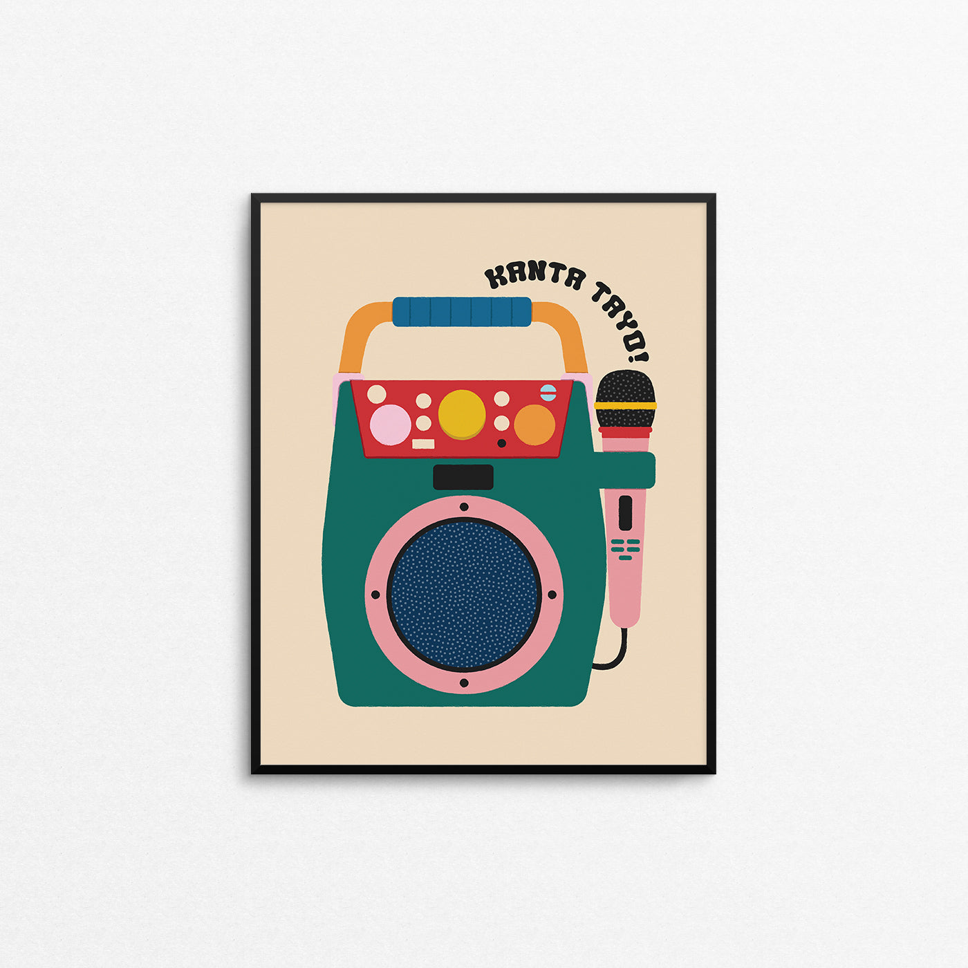 Fun Filipino-themed print of a karaoke machine with the phrase "kanta tayo". Made in Canada by Mad Love Creative Co.