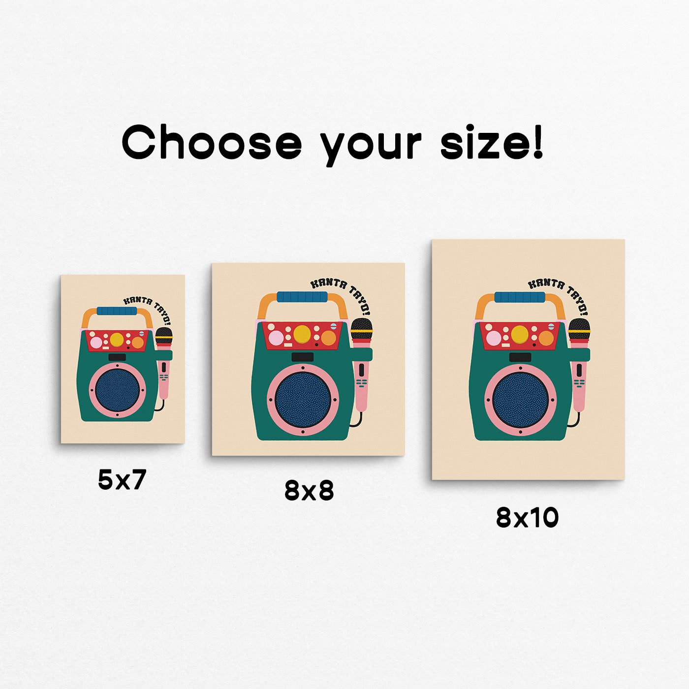 Fun Filipino-themed print of a karaoke machine with the phrase "kanta tayo". Made in Canada by Mad Love Creative Co.