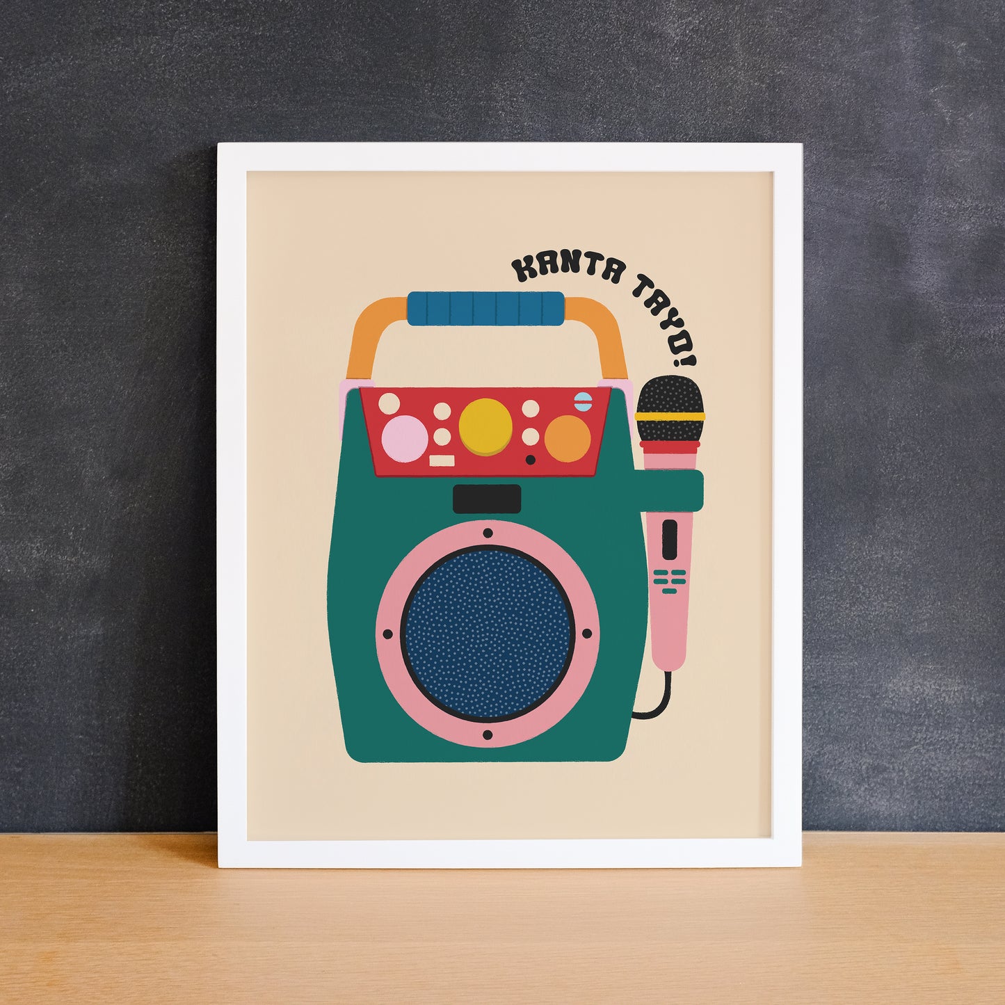 Fun Filipino-themed print of a karaoke machine with the phrase "kanta tayo". Made in Canada by Mad Love Creative Co.