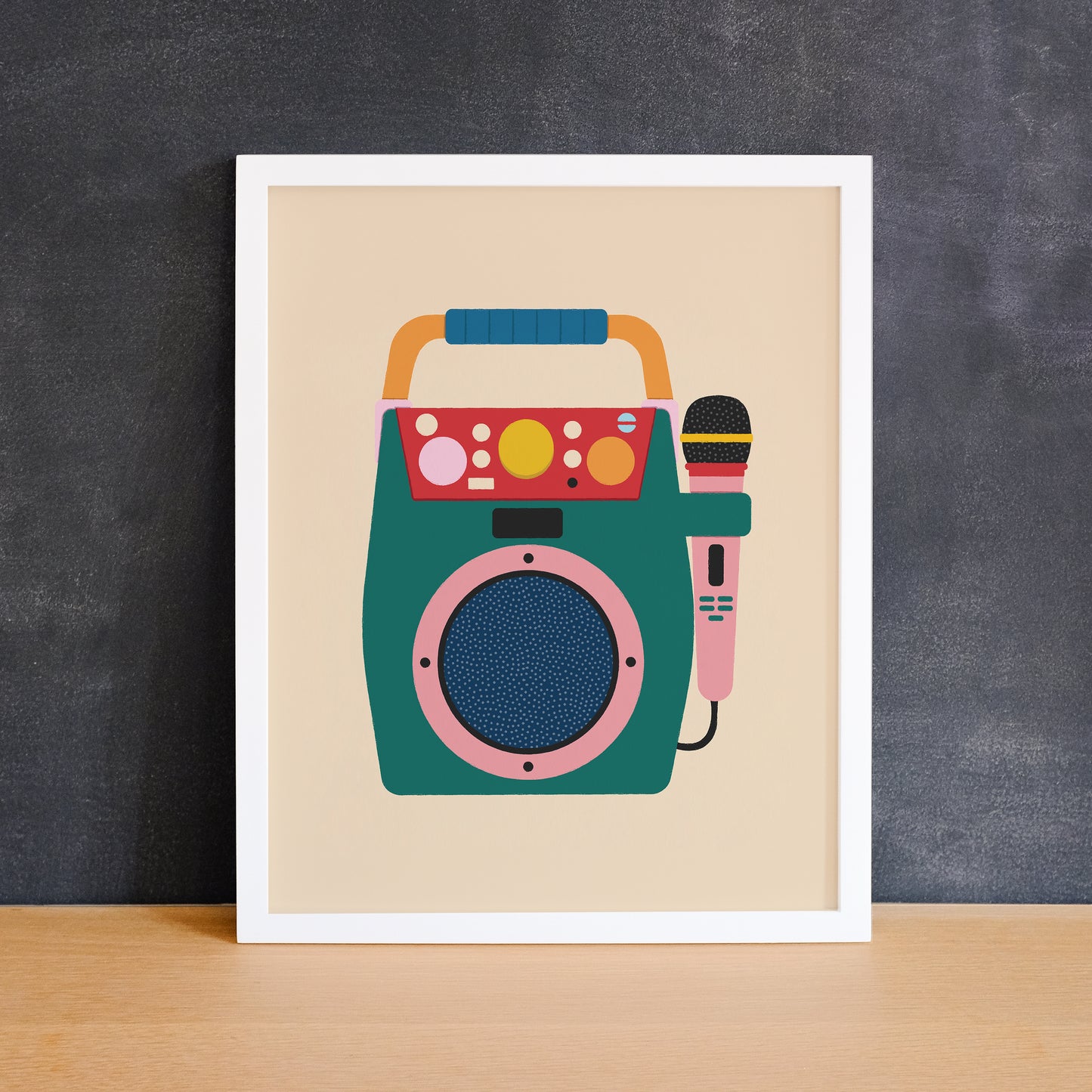 Colourful print of a kid's karaoke machine. Made in Canada by Mad Love Creative Co.