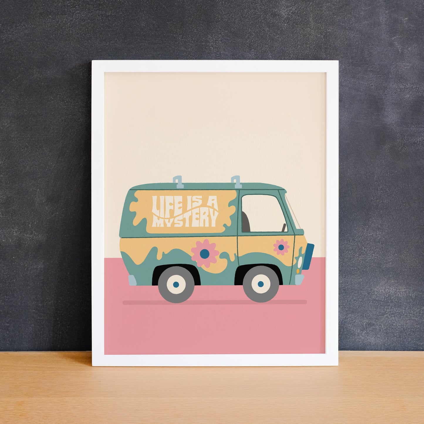 Cute print inspired by the Mystery Machine with the phrase "life is a mystery". Made in Canada by Mad Love Creative Co.