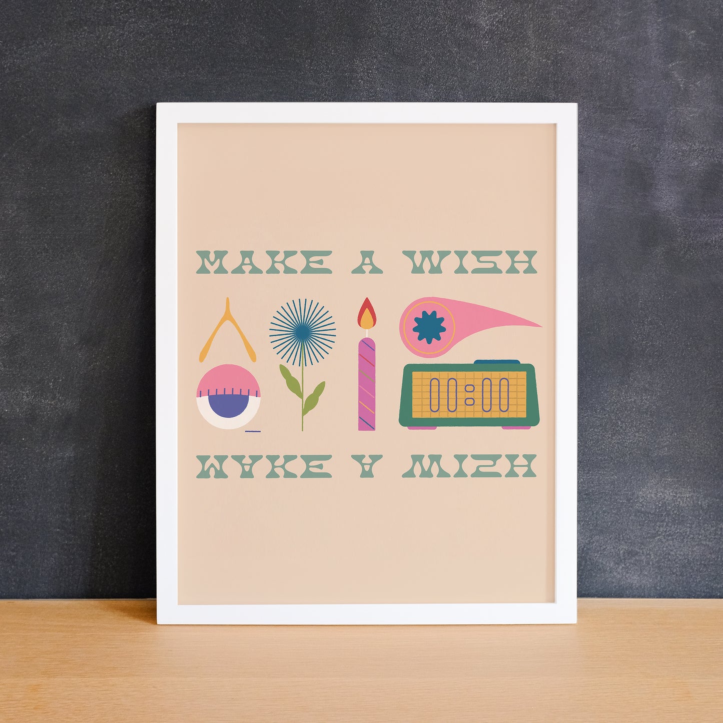 Cute print with lucky symbols and the text "make a wish". Made in Canada by Mad Love Creative Co.
