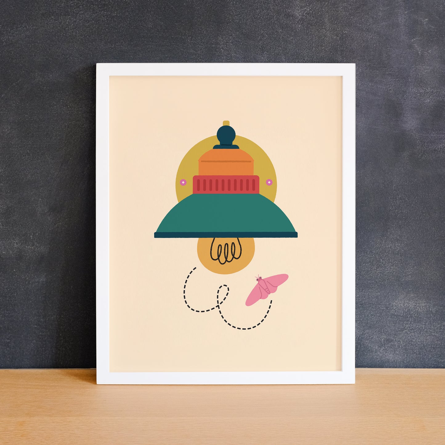 Colourful print of a moth attracted to a porch light. Made in Canada by Mad Love Creative Co.
