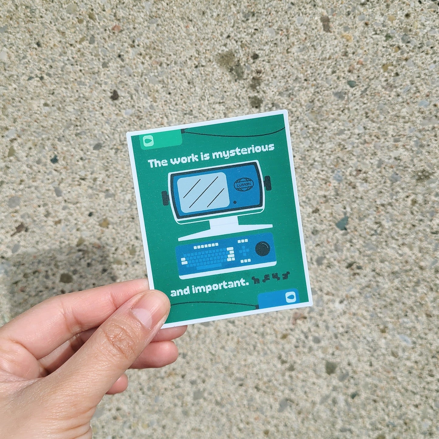 Fun Severance Tv show inspired sticker. Made in Canada by Mad Love Creative Co.