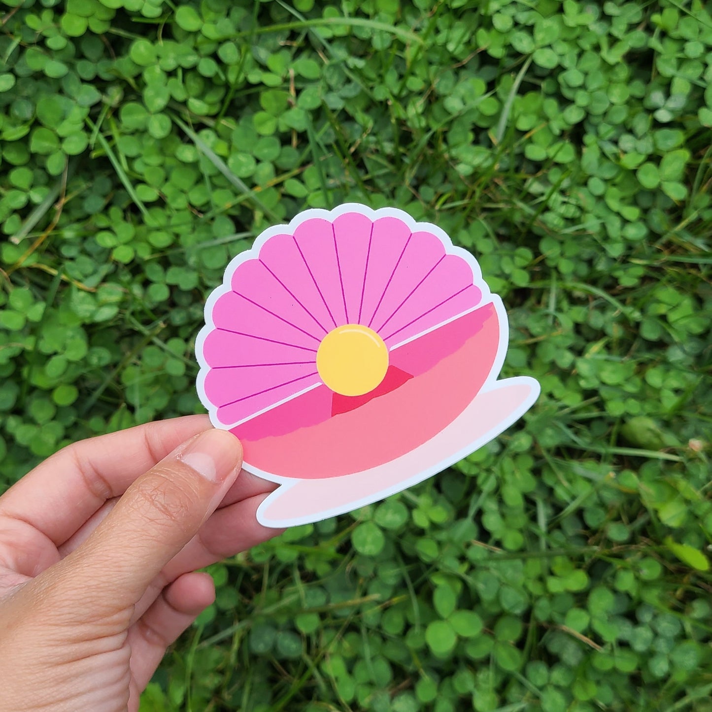 Cute pink oyster sticker made in Canada by Mad Love Creative Co.