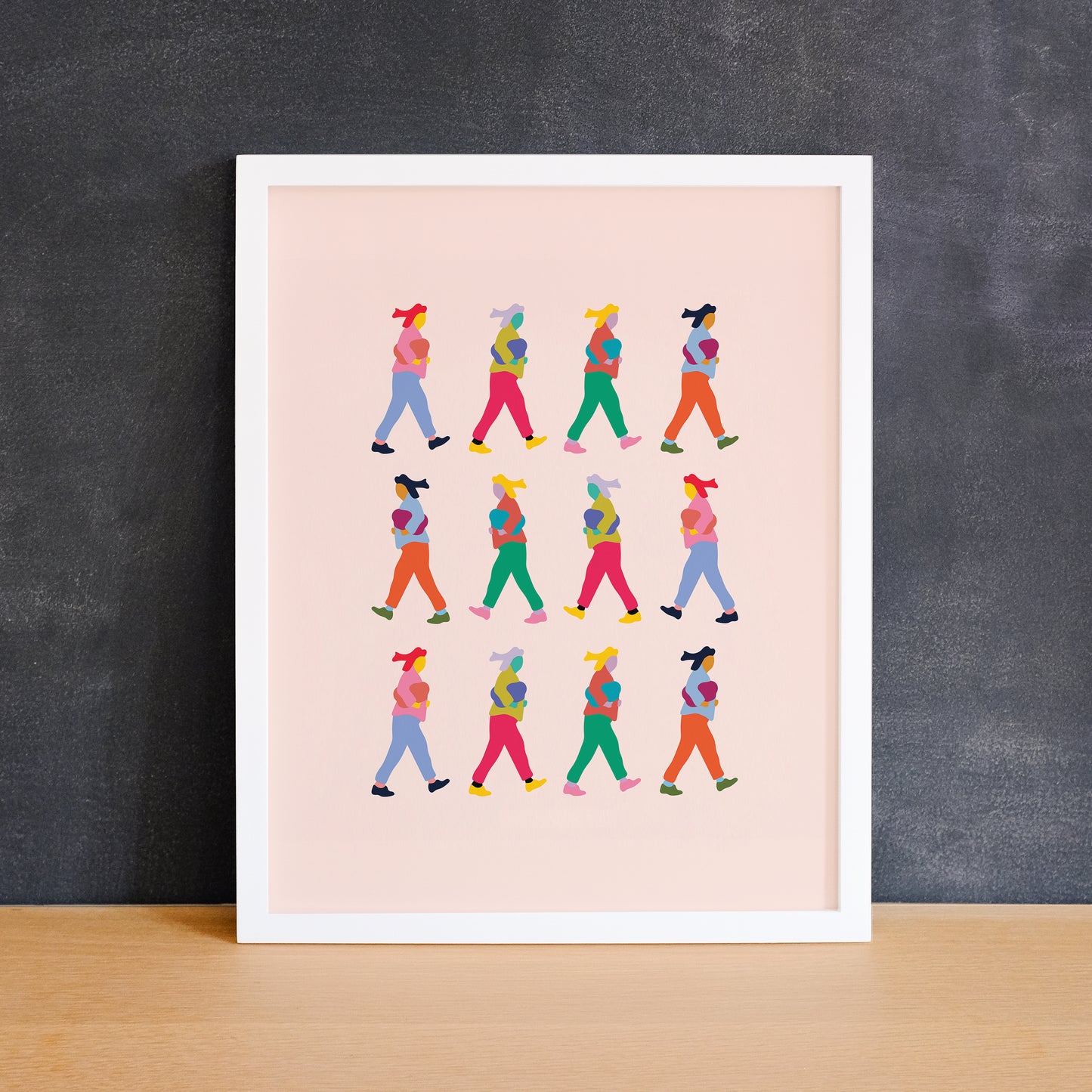 Bright coloured print of women walking. Made in Canada by Mad Love Creative Co.
