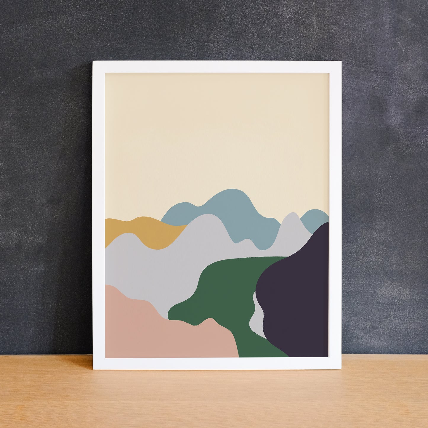 Abstract print of mountains and a river. Made in Canada by Mad Love Creative Co.