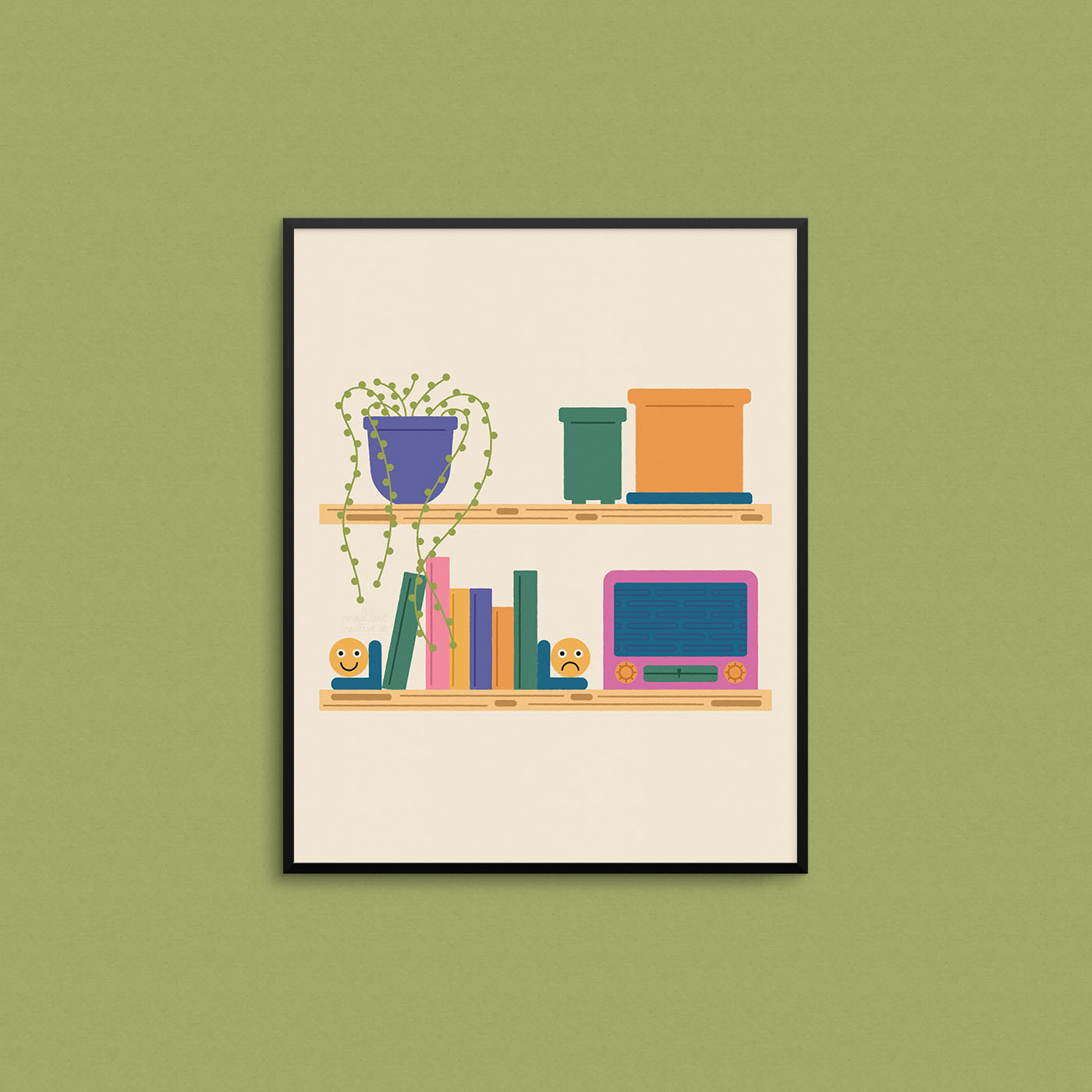 Colourful print of items on a shelf. Made in Canada by Mad Love Creative Co.
