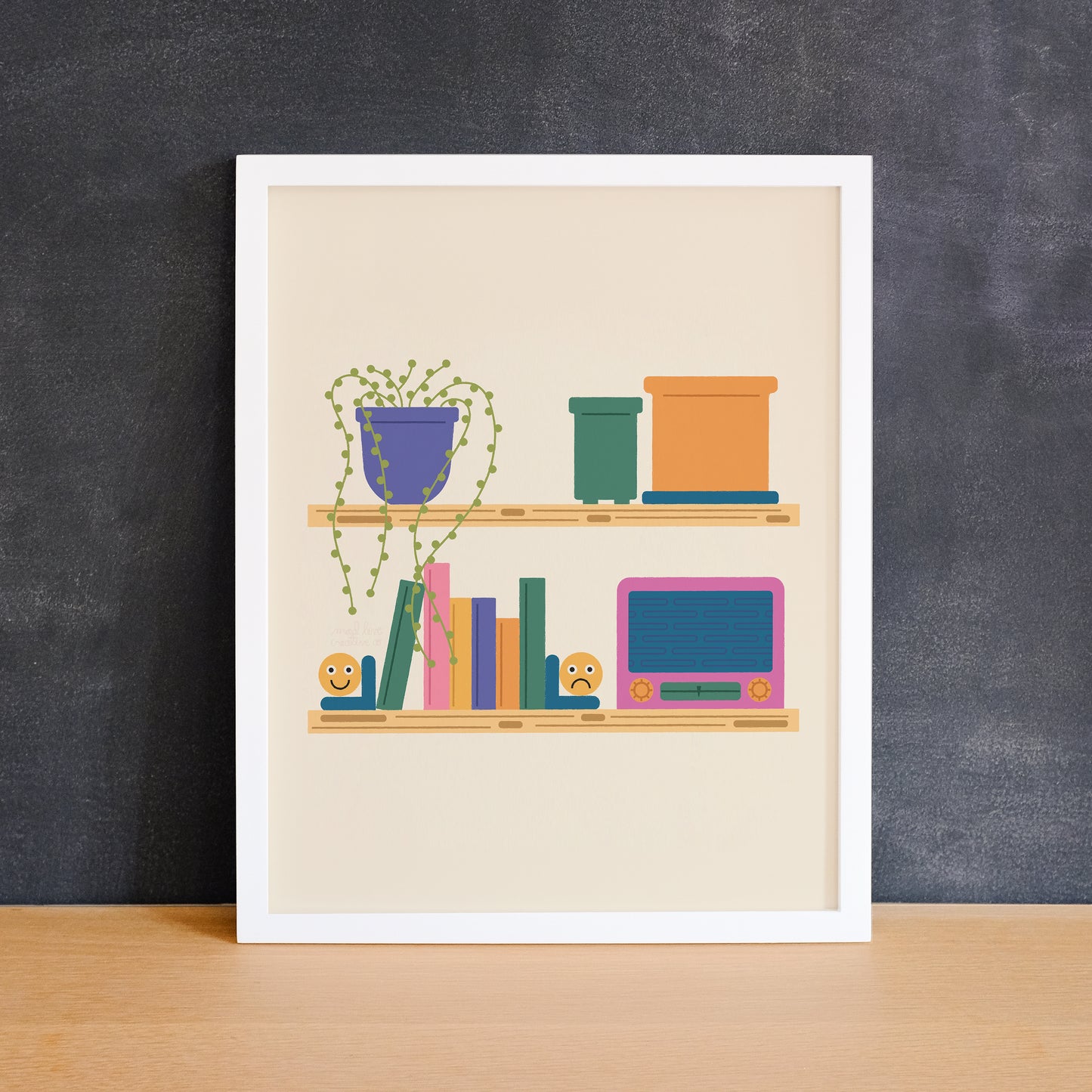 Colourful print of items on a shelf. Made in Canada by Mad Love Creative Co.