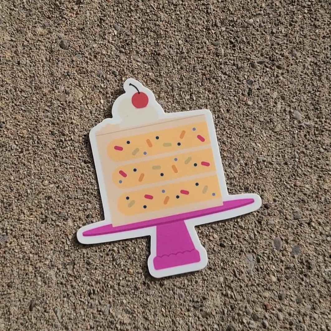 Cute confetti cake vinyl sticker made in Canada by Mad Love Creative Co.