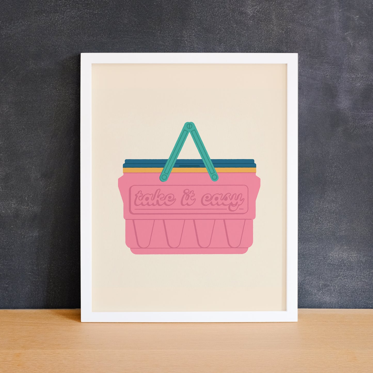 Fun print of a retro cooler with the text "take it easy". Made in Canada by Mad Love Creative Co.