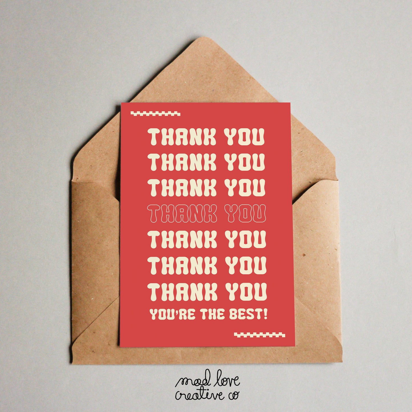 Fun thank you card. Made in Canada by Mad Love Creative Co.