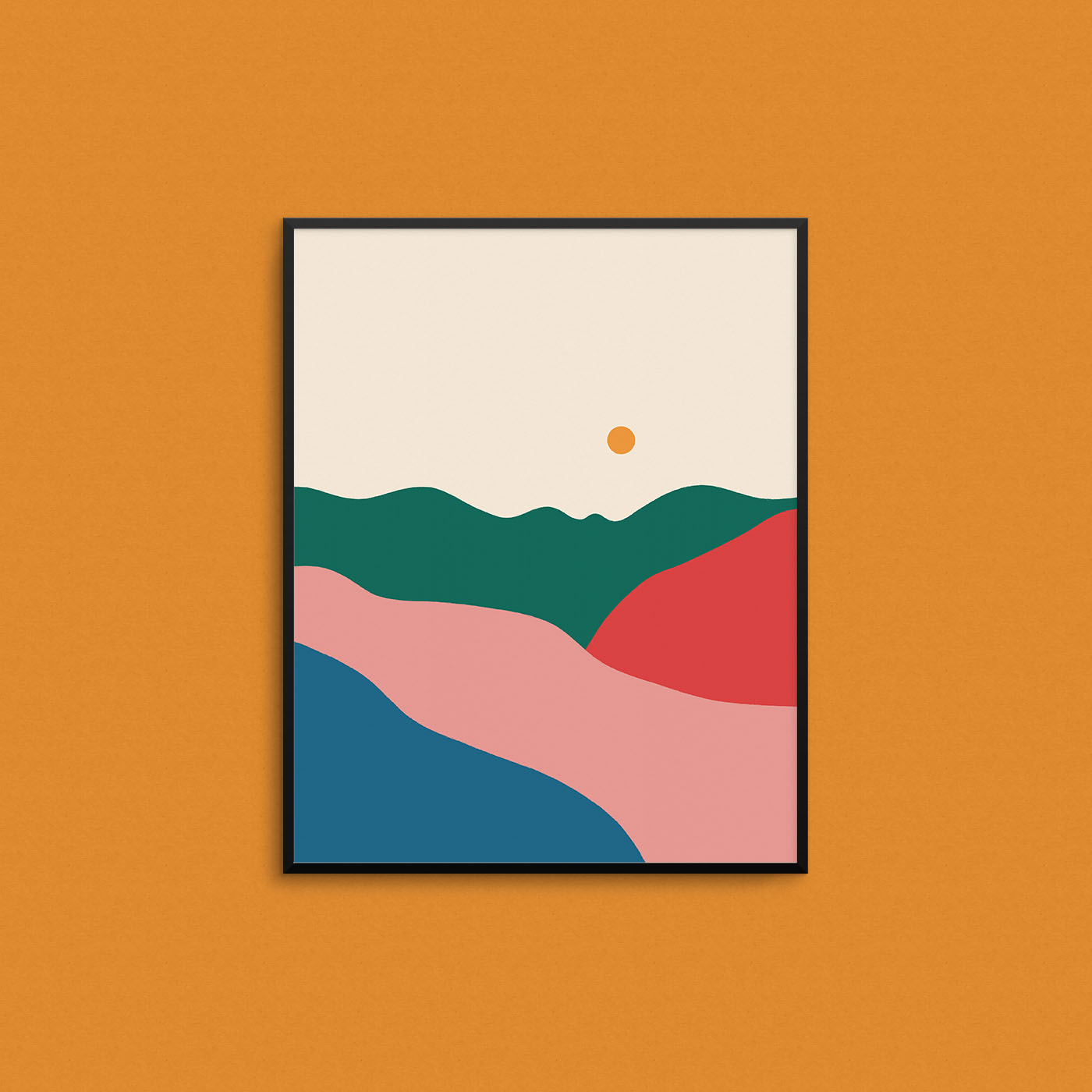 Colourful print of an abstract mountain hilly landscape. Made in Canada by Mad Love Creative Co.