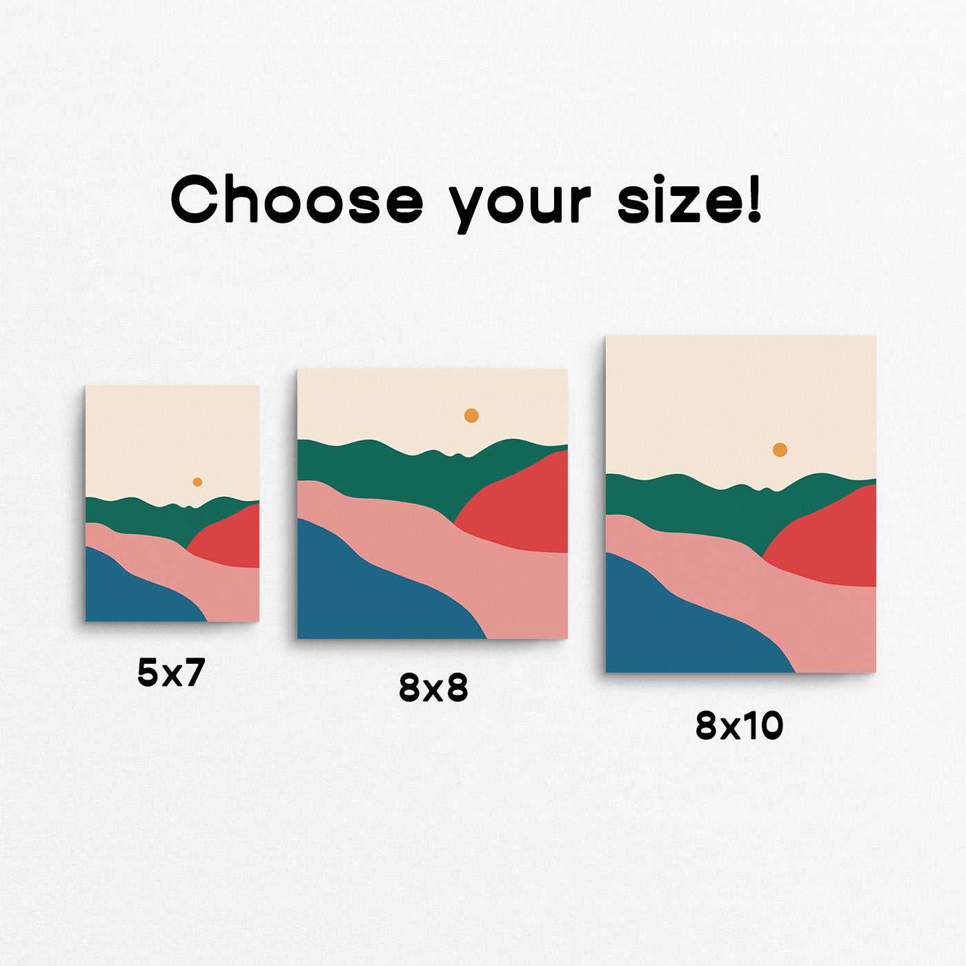Colourful print of an abstract mountain hilly landscape. Made in Canada by Mad Love Creative Co.