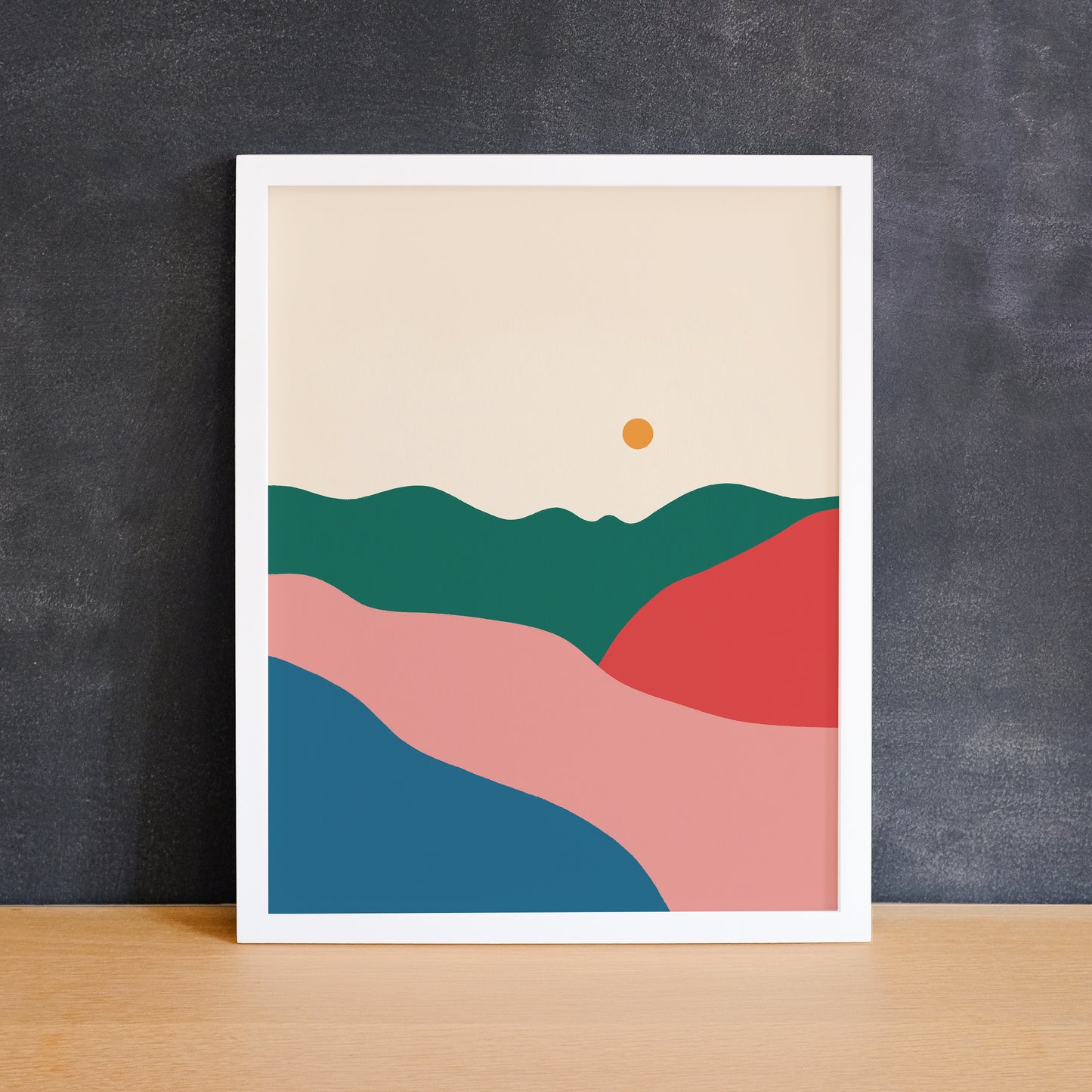 Colourful print of an abstract mountain hilly landscape. Made in Canada by Mad Love Creative Co.