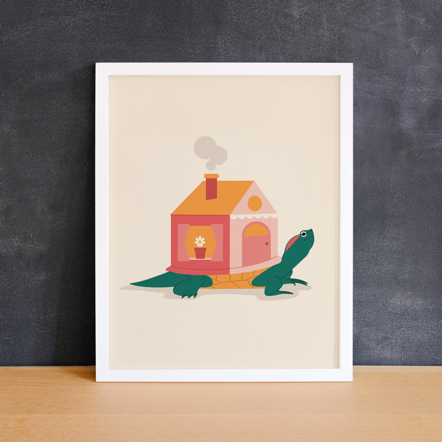 Cute print of a turtle with a house on its back instead of a shell. Made in Canada by Mad Love Creative Co.