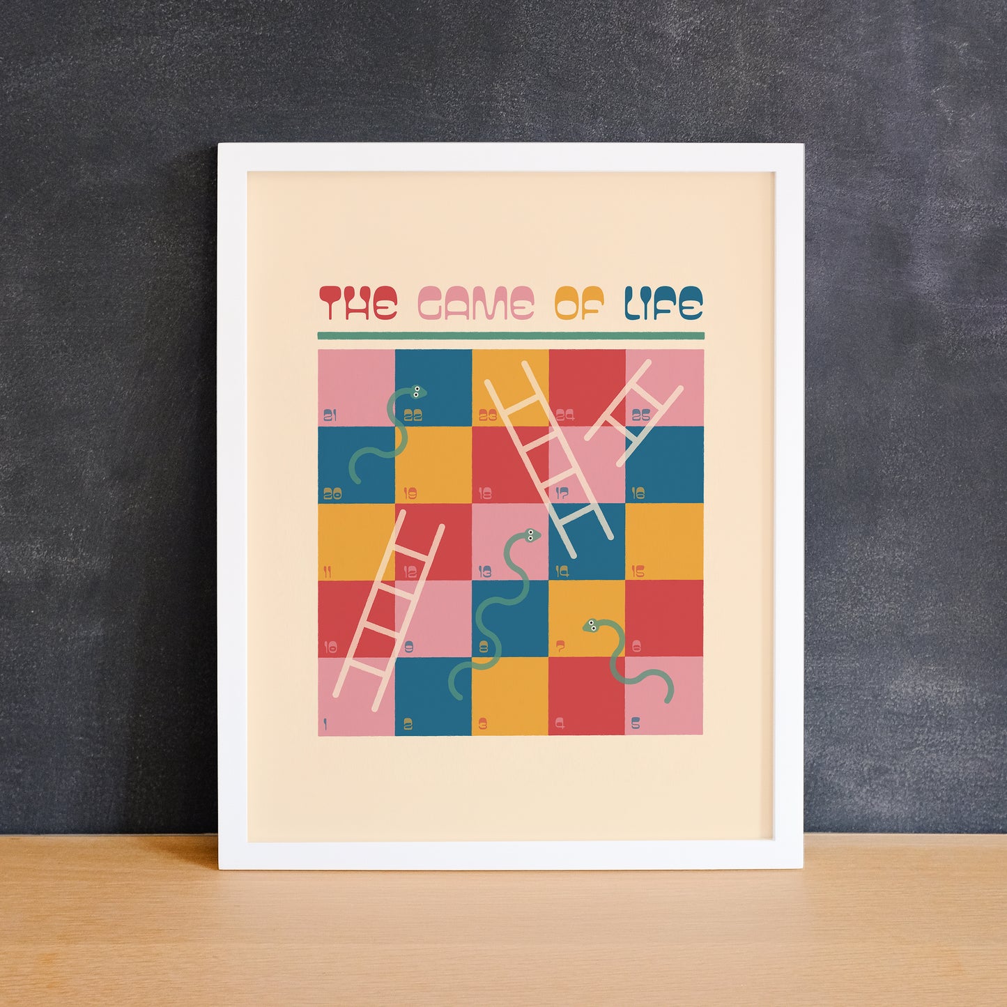 Snakes and ladders inspired board game print that says "game of life". Made in Canada by Mad Love Creative Co.