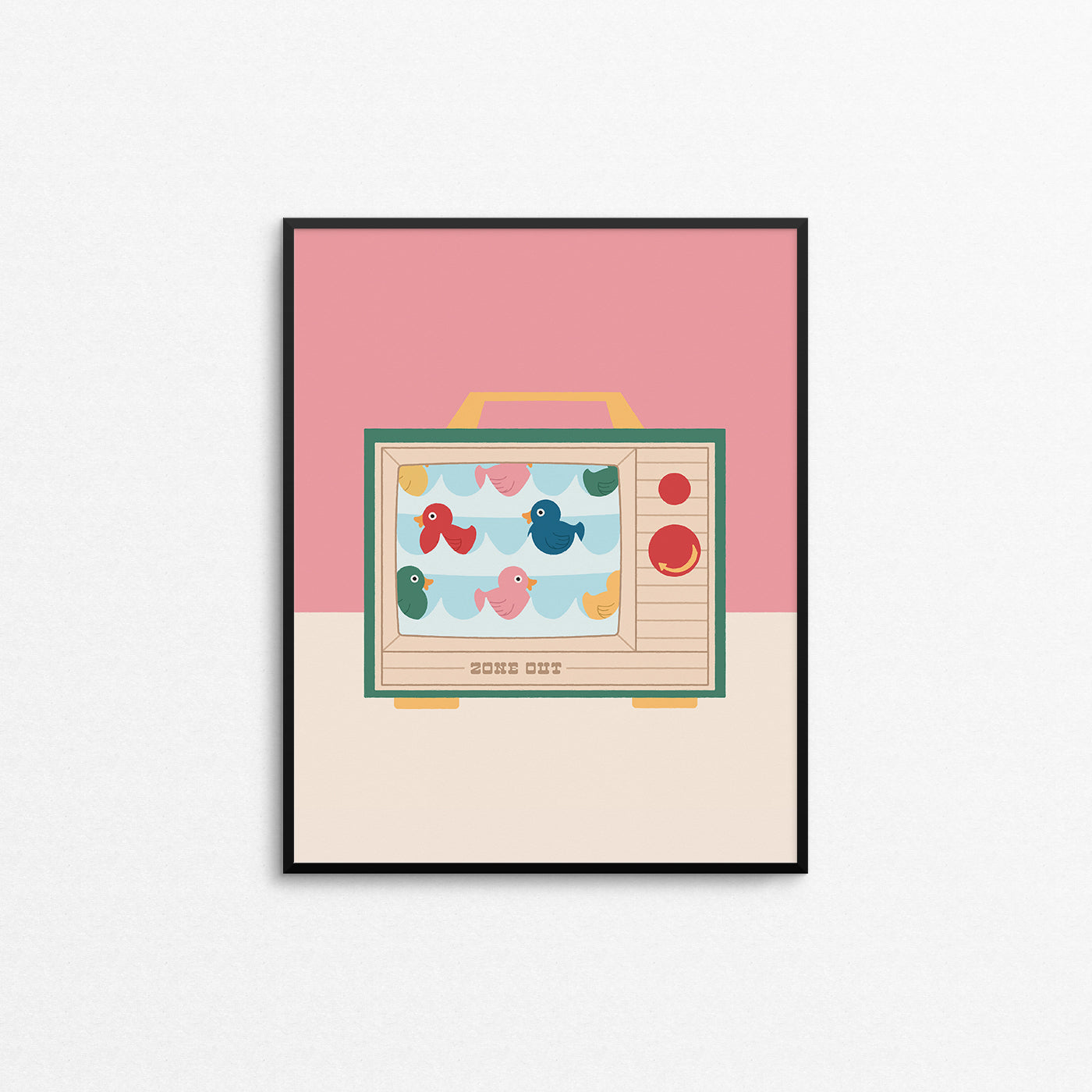 Cute print of a retro kid's toy with ducks. Made in Canada by Mad Love Creative Co.