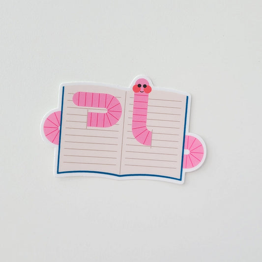 Cute bookworm sticker. Made in Canada by Mad Love Creative Co. 