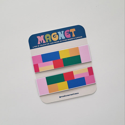 Colourful rectangular magnet pair. Made in Canada by Mad Love Creative Co.