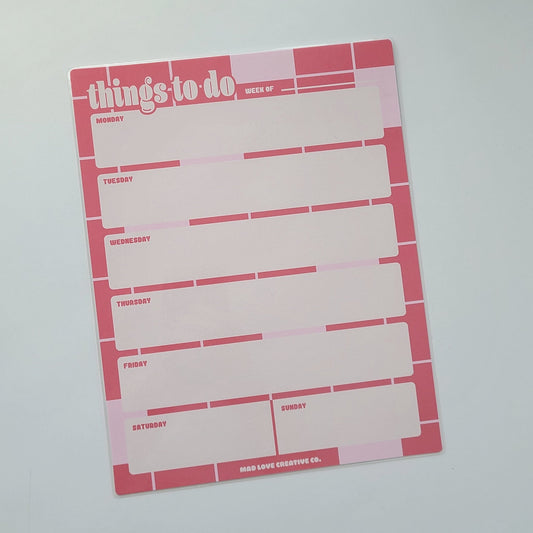 Things To Do Dry Erase Sheet