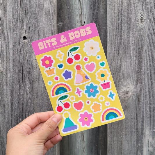 Cute vinyl sticker sheet featuring an assortment of symbols. Made in Canada by Mad Love Creative Co. 