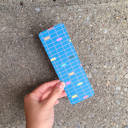 Colourful blue checkered bookmark made in Canada by Mad Love Creative Co. 