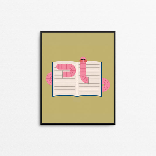 Quirky colourful print with a bookworm. Made in Canada by Mad Love Creative Co.
