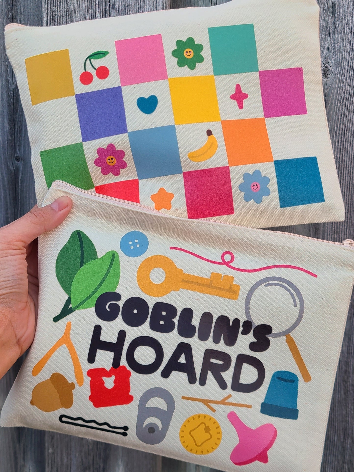 Cute functional pouches in assorted designs. Made in Canada by Mad Love Creative Co. 