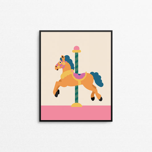 Quirky colourful print of a carousel horse. Made in Canada by Mad Love Creative Co.