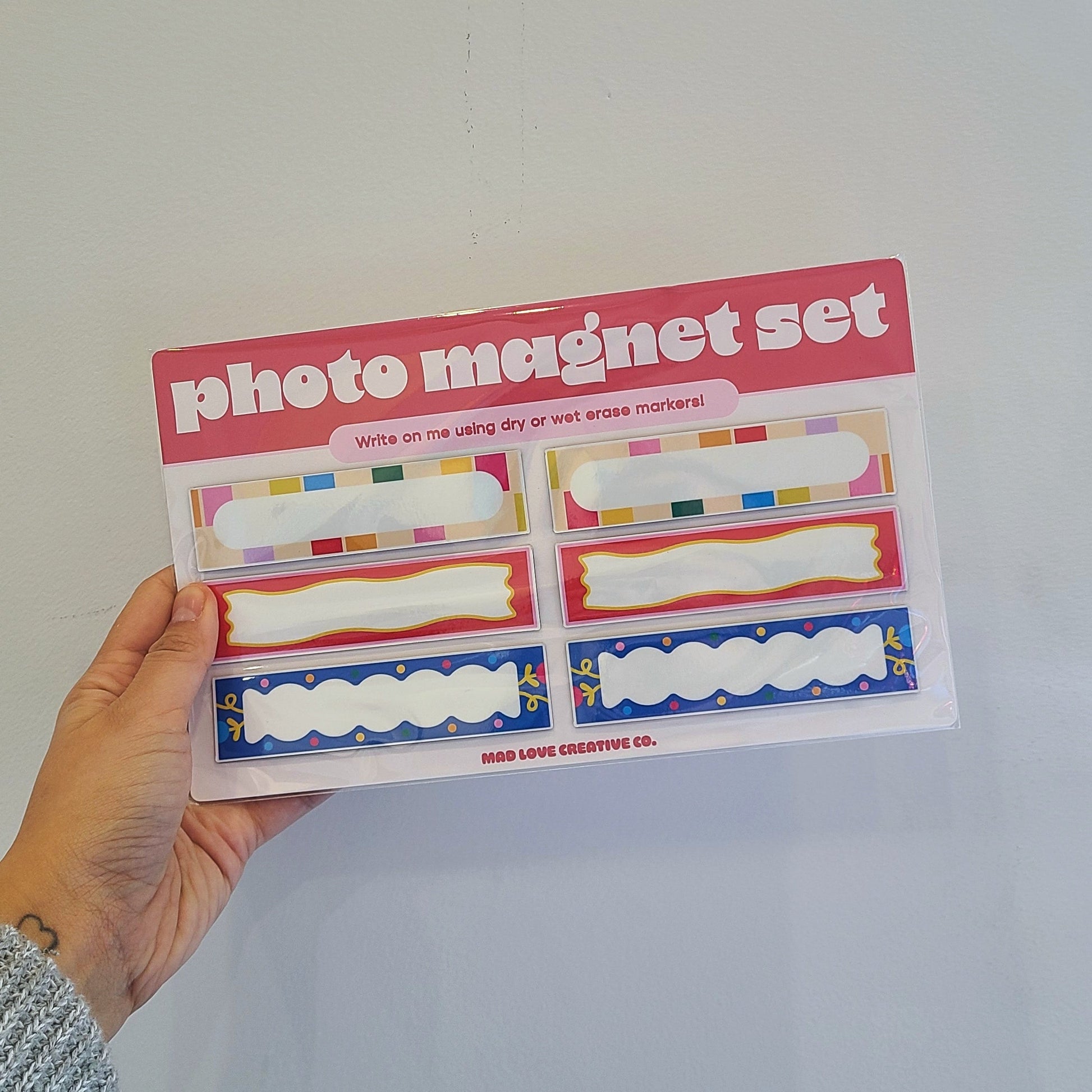 Set of 6 dry erase photo magnets. Designed and produced in Canada by Mad Love Creative Co. 