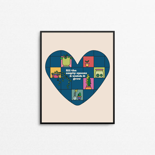 Fun art print featuring different house plants inside a heart. Made in Canada by Mad Love Creative Co.