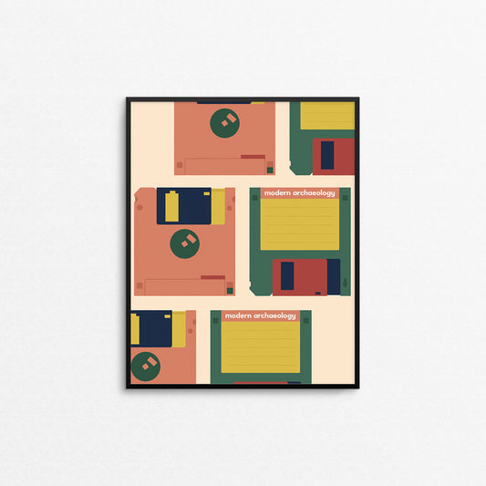 Retro technology print featuring colourful floppy disks. Made in Canada by Mad Love Creative Co. 