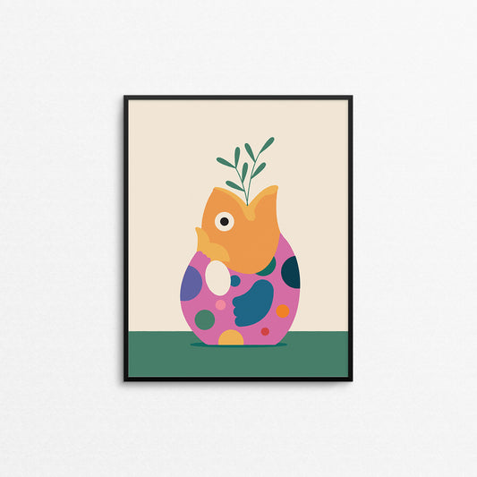 Quirky colourful print of a retro gurgle pot with polka dots. Made in Canada by Mad Love Creative Co. 