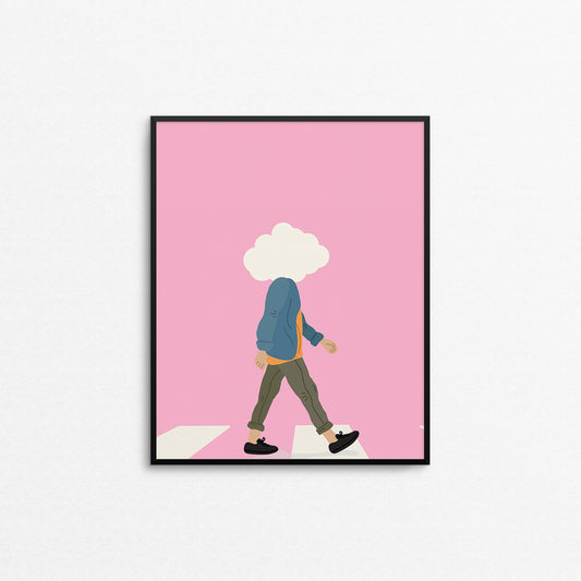 Fun print of a person walking with the cloud on their head. Made in Canada by Mad Love Creative Co. 