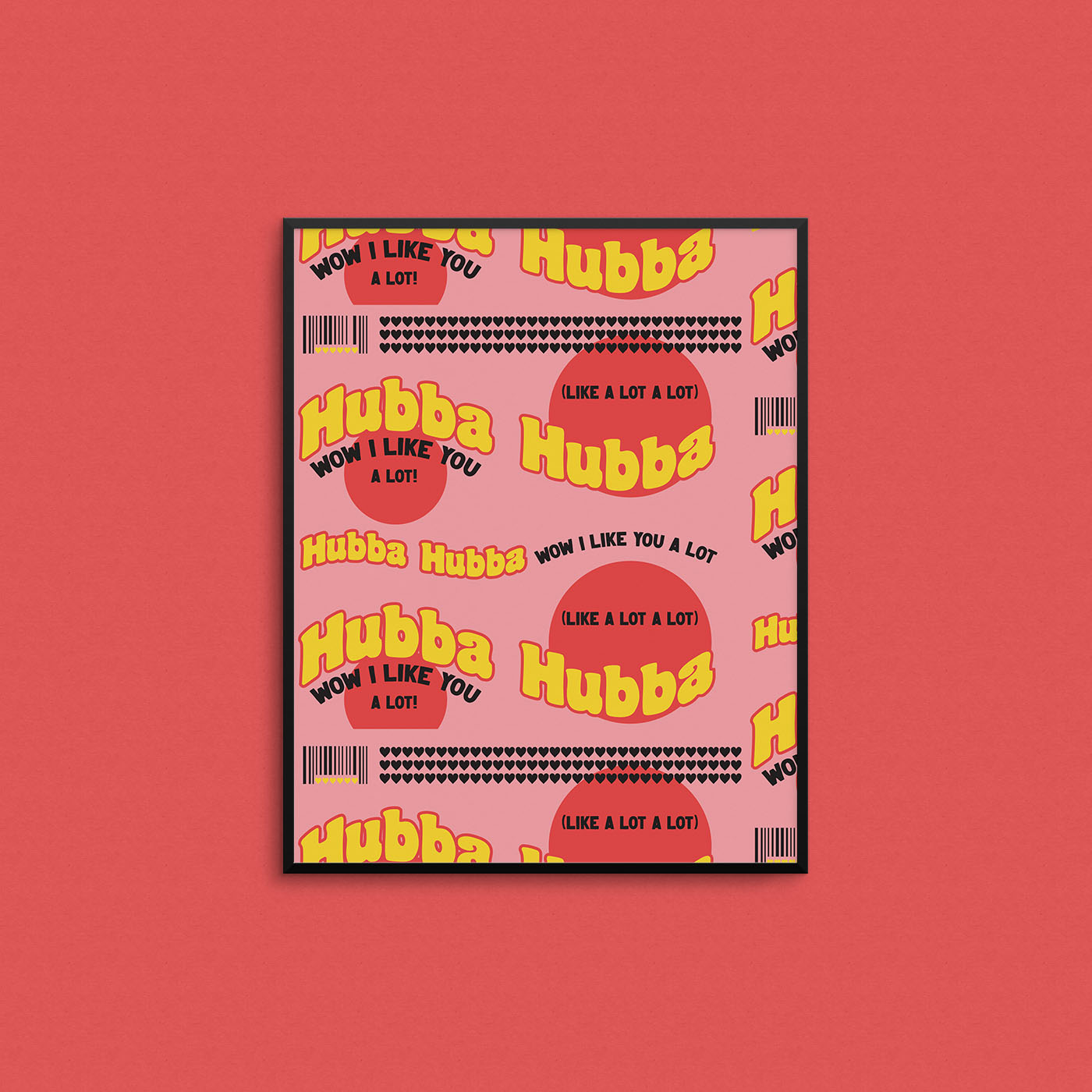 Fun print inspired by Hubba Bubba gum wrappers that says "hubba hubba". Made in Canada by Mad Love Creative Co. 