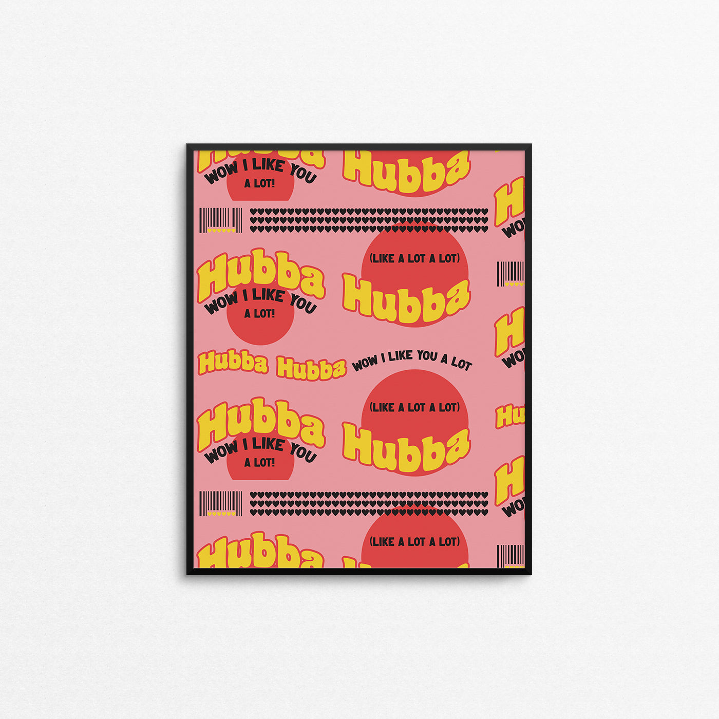 Fun print inspired by Hubba Bubba gum wrappers that says "hubba hubba". Made in Canada by Mad Love Creative Co. 