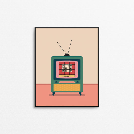 Print of a retro TV with a Wheel Of Fortune themed puzzle. Made in Canada by Mad Love Creative Co. 