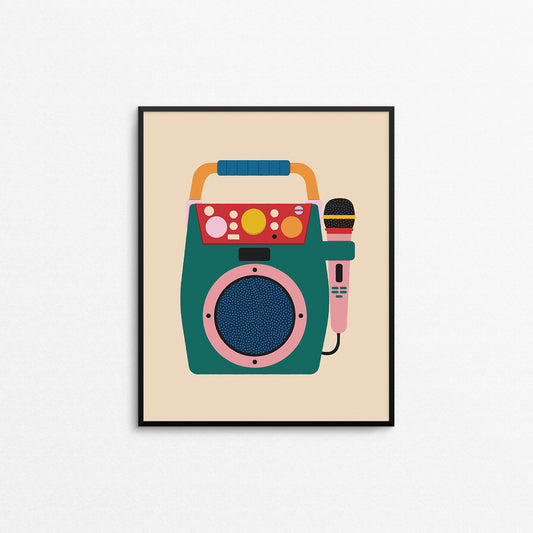 Colourful print of a kid's karaoke machine. Made in Canada by Mad Love Creative Co. 