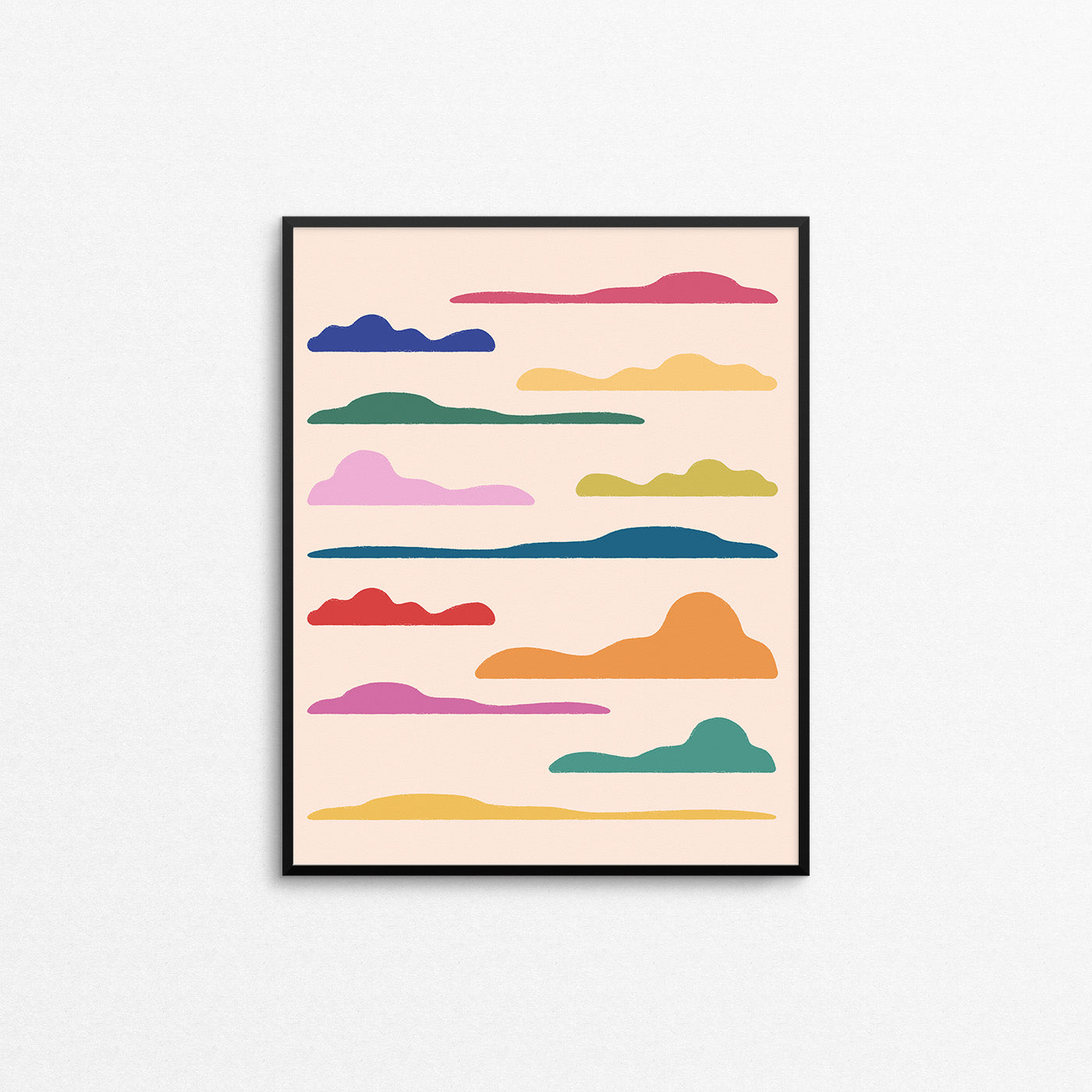 Framed artwork mockup with colorful cloud shapes. Made in Canada by Mad Love Creative Co. 